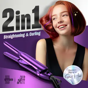 Manelix Pencil Flat Iron for Short Hair, 1/3 Inch Super Slim Mini Flat Iron Hair Straightener and Curler 2 in 1, Dual Voltage PTC and Ceramic Small Flat Iron Hair Straightener