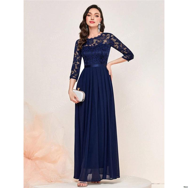 Formal Hem Pleated Elegant MIUSOL Floral Lace Chiffon Party Dress
