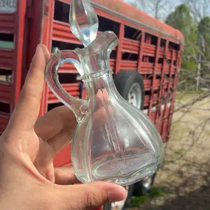 Vintage Oil or Perfume Container - Clear Glass with Handle and Spout for Storage and Display