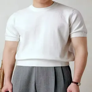 Kyn Apparel Men's summer solid-color round-neck short-sleeve knit shirt - Retro high-end home wear T-shirt Soft and comfortable breathable h