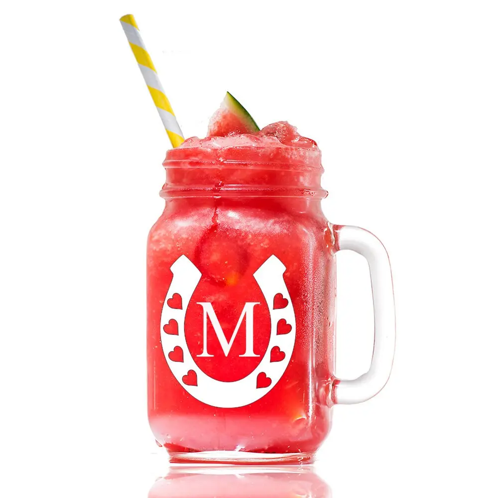 Personalized Lucky Horseshoe Mason Jar Glass, Custom Monogram Mason glass, Personalized Mason Jar Gift, Custom Engraved Mason Jar Glass