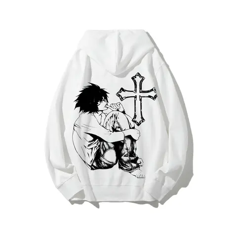 DN Men's Retro Classic Death Note Graphic Cotton Hoodie - Soft Crew Neck Menswear, Unisex Anime Streetwear, Oversized Breathable Everyday Wear Casual Tops, Birthday Gift