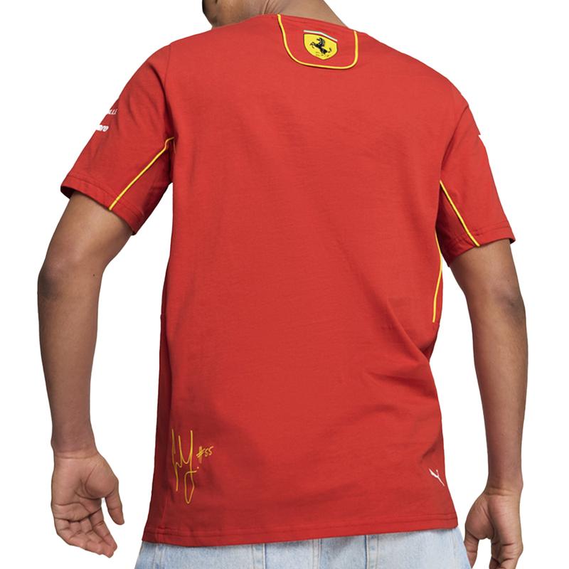 PUMA Mens Scuderia Ferrari Sainz Crew Neck Short Sleeve Athletic Casual Tops  - Red