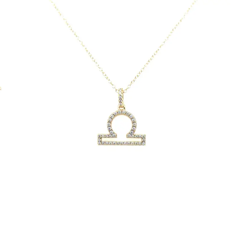 Sterling Silver Libra Necklace Set With CZ’s With Charm and 18 Inch Cable Chain