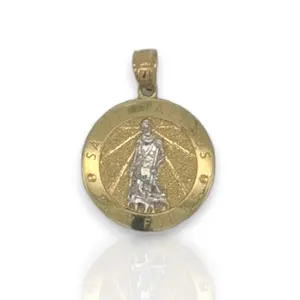 Saint Lazarus Two Tone Pendant - 10K Yellow Gold