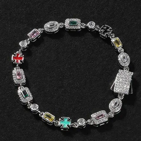 Trendy Unisex High Quality Rhinestone Bracelet, New European & American Hip Hop Style, 6mm Colored Artificial Gemstones, Fashion Jewelry Gift Ideas, Exquisite, Fashion Bracelets