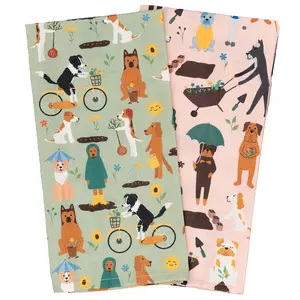 Puppington Plant Lovers Pupper Towels Spring Pups  Kitchen and Tea Towels - Durable & Eco-Friendly - Zero-Waste - 100% Pure Cotton Gift Set