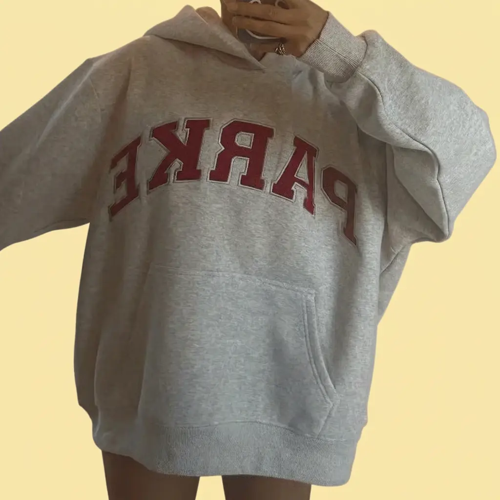 PARKE Women's European American Style PARKE Letter Print Hooded Sweatshirt - Loose Slouchy Fit Versatile Multiple Color Options Casual Ladies Top, Premium Comfortable Apparel for Daily Wear, Commute, Streetwear, Outing, Shopping & Weekend Wear