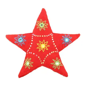 NOVICA Artisan Handmade Embroidered Wool Tree Topper Embellished Felt Holiday Multicolor India Decor Ornaments Christmas Star [11.75in H x 11.75in W x 2.8in D] ' Guiding Light'