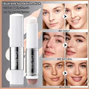 Two-In-One Color-Changing Cosmetic Foundation Stick, Natural Highlight, Smooth Fit, Long-Lasting, Flawless, Pore Minimizing, Full Coverage, with Brush