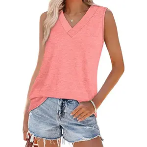 Encolax Tank Tops for Women Summer V Neck T Shirts Trendy Sleeveless Basic Tee Loose Fit