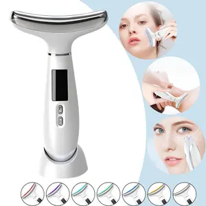 1 rechargeable facial and neck beauty device with 7-color light therapy and an ice-cooling attachment, a dual-purpose facial and neck skin massage tool, includes a storage base, a Mother’s Day gift for your girlfriend or mother