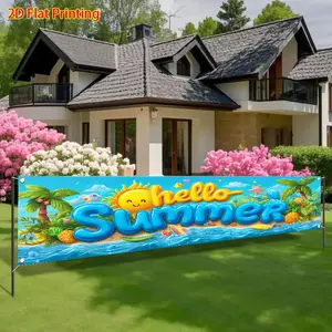 2D Flat - 1pc Summer, Coconut Trees And Pineapple Patterns 2D Pattern Polyester Decorative Fence Banner Decoration Flag, Outdoor Lawn And Wall Decoration, Festival Celebration Outdoor Party Supplies