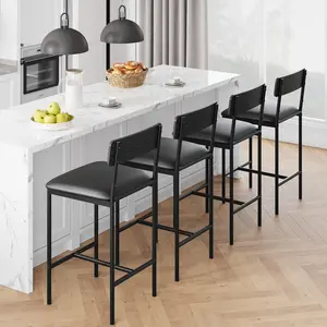 Rustic Black Set of 4 Counter Height Bar Stools, Swivel Upholstered Seat with Backrest and Footrest, Easy Assembly for Kitchen Island, Dining & Home Bar