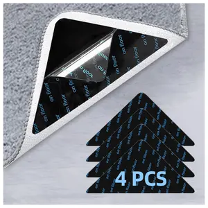 4 Pcs Rug Tape, Non Slip Rug Pads Grippers for Hardwood Floors and Tiles, Reusable Carpet Tape for Area Rugs, Double-Sided Adhesive Rug Stickers Keep Corners Flat (Black)