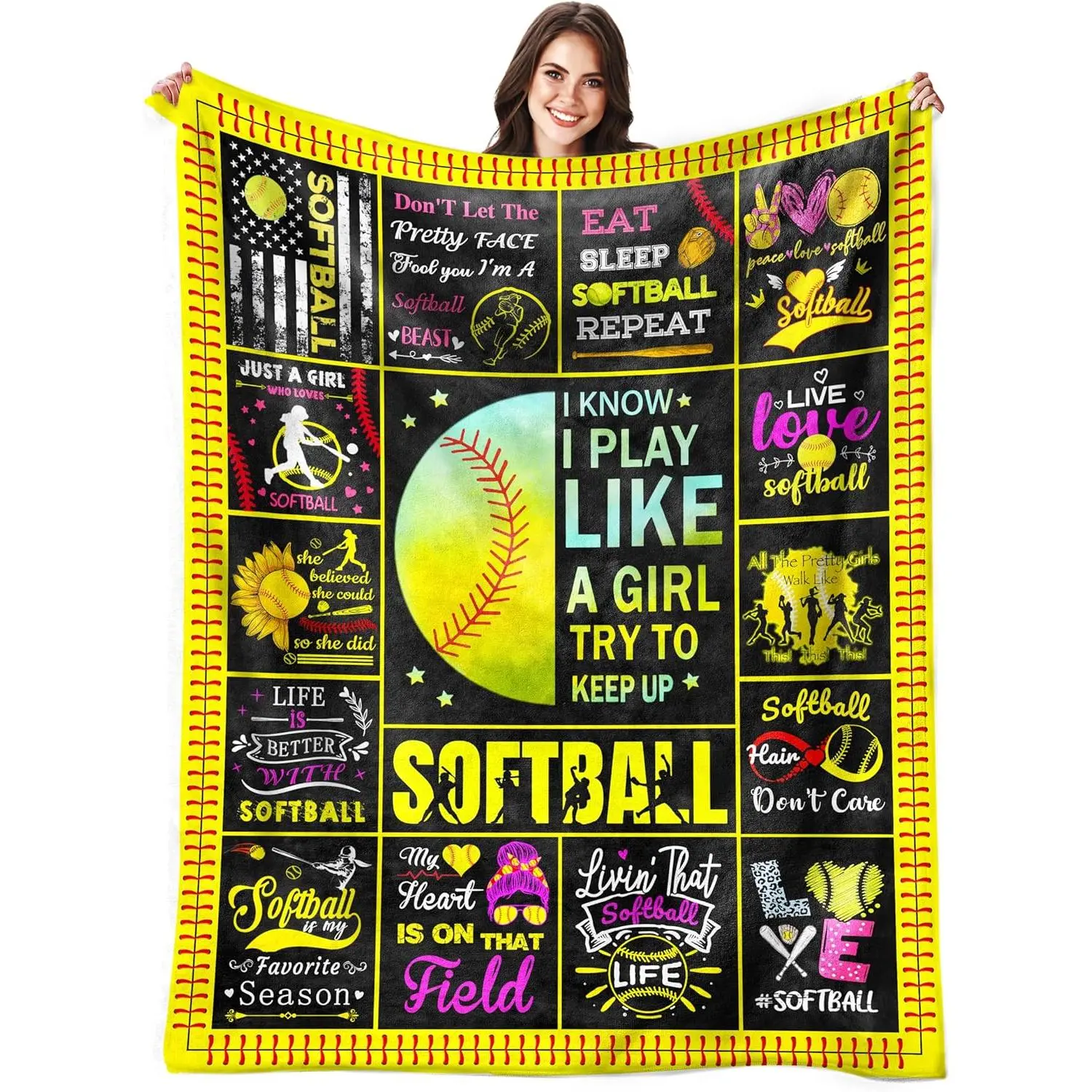Softball Blanket Gifts for Girls Women Ultra Soft Softball Flannel Throw Lightweight Blanket Softball Lovers Gifts for Adults Kids Bed Sofa All Season 60"x50" Dr