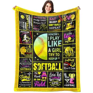 Softball Blanket Gifts for Girls Women Ultra Soft Softball Flannel Throw Lightweight Blanket Softball Lovers Gifts for Adults Kids Bed Sofa All Season 60"x50" Dr