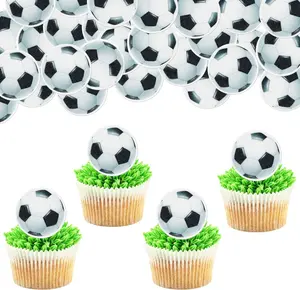 48 PCS Edible Soccer Ball Cupcake Toppers Wafer Paper Soccer Cupcake Picks Edible Football Cupcake Decorations for Sports Soccer Ball Theme Baby Shower Kids Birthday Party Cake Decoration Supplies