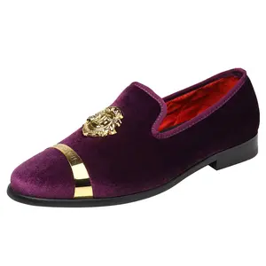 ELANROMAN Men's Velvet Loafers Dress Shoes with Fashion Gold Plate Penny Party Wedding Shoes Purple US 9.5 massimo dutti  loafers