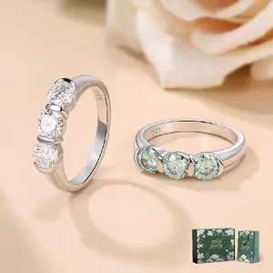 Moi Mart Classic Elegance 3-Stone Synthetic Moissanite Ring in s925 Sterling Silver, Perfect for Anniversaries or Engagement gift