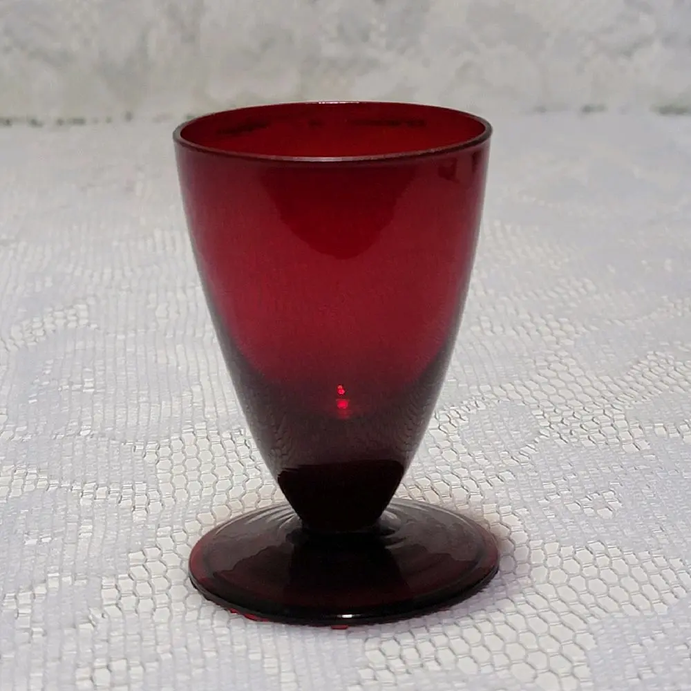 Vintage Elegant Royal Ruby Red Wine Footed Cordial Anchor Hocking Glass Egg Cup