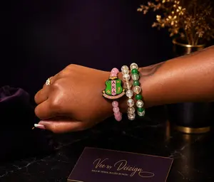 AKA Inspired Pink & Green Sorority Stack Bracelet