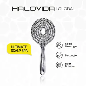 HALOVIDA Hollow Round Bristle Brush - Anti-Static Massage Brush for Enhanced Volume & Scalp Care, Reduces Heat Damage, Ideal for Quick Drying and Voluminous Styling