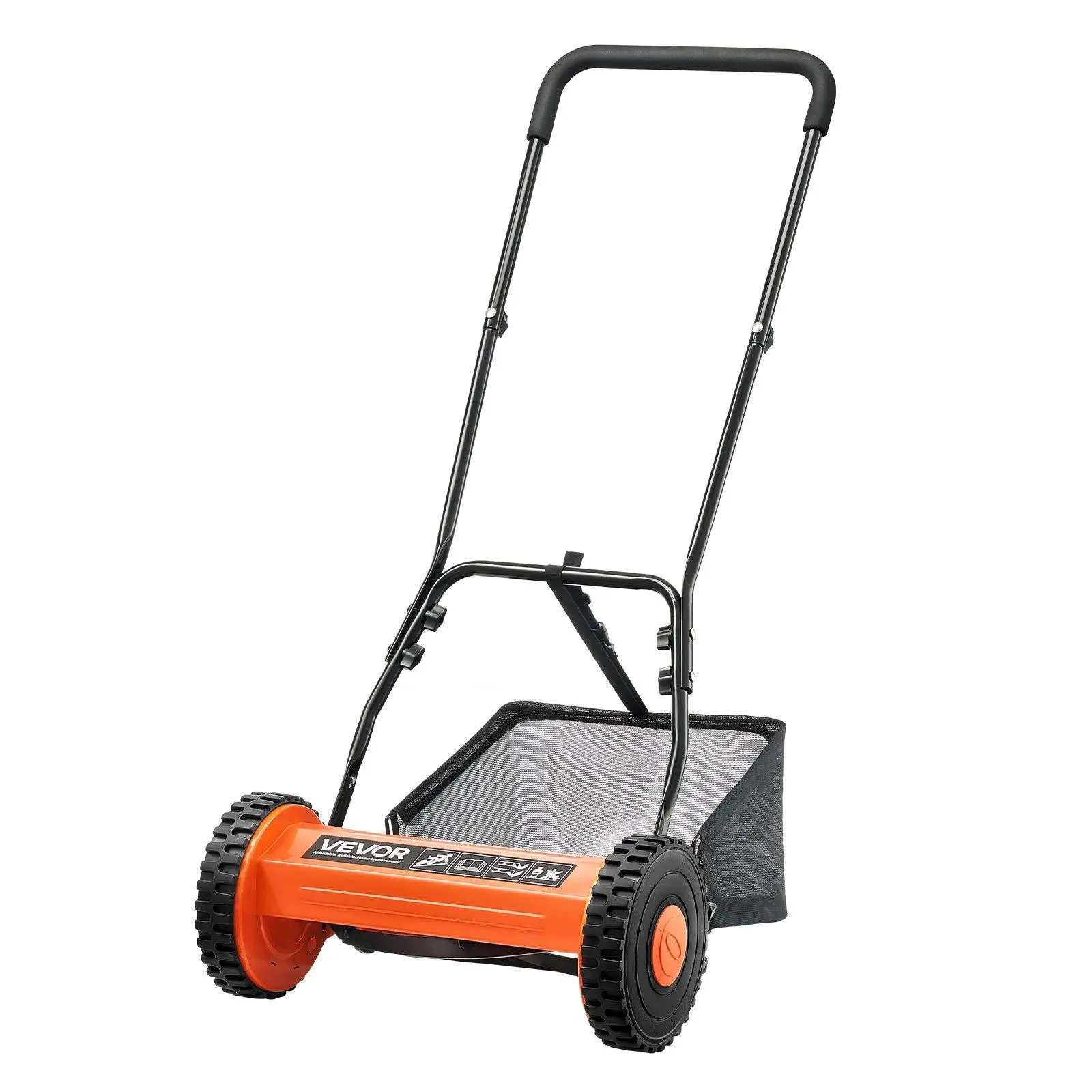 【Backtoschool】VEVOR 14" Manual Push Reel Lawn Mower 5-Blade Adjustable Height Grass Catcher 2 Wheels