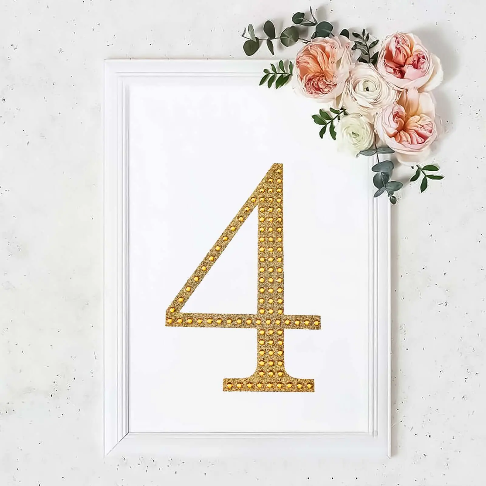8" Gold Sparkle Decorative Rhinestone Number "4" Decal - Self-Adhesive Sticker, Scrapbooking Supplies, DIY Craft Embellishments for Room, Banquet, Event, Decorative Decal