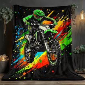 Lightweight Flannel Motorcycle Rider Action Blanket Ideal for Camping and Sofa Use Soft Warm All-Season Bedspread A Perfect Gift for Enthusiasts