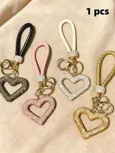 Handmade Ceramic Heart Keychain Jewelry with Crystal Inlay, Hollow Design, Unisex Personalized Accessory, Car Key Holder, Phone Chain, Multifunctional Key Ring Valentine's Day,lovers