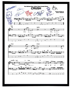 Dave Matthews Autographed/Signed "Crush" Sheet Music Replica. 11"x14". Frame Included