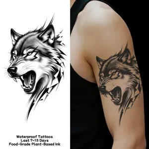 Waterproof temporary tattoo sticker magic tattoo lasting 7-15 days wolf head pattern herbal juice semi permanent tattoo simulation tattoo arm tattoo