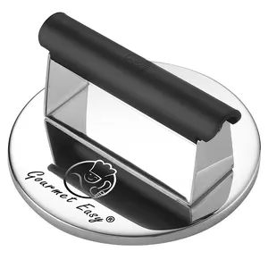 Gourmet Easy Smash Burger Press Stainless Steel, Burger Smasher with Heat Resistant Handle, Hamburger Press, Dishwasher Safe Grill Press for Griddle