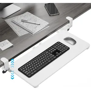Keyboard Tray Under Desk, Pull Out Keyboard & Mouse Tray with Adjustable C-clamp, 25.6(31.5 Including Clamps) x 11.8 Inch Slide Out Computer Drawer for Typing, White
