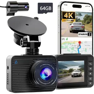 Dash Cam Front and Rear, STARVIS 2 Sensor with Night Vision, 4K+1080P Dashcam Included Free 64GB Card, 2" IPS Screen, Built in WiFi & GPS  Camera, 24H Parking , Supports 512GB Max