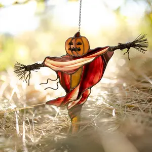 Halloween stained glass Scarecrow pumpkin decor Scary halloween decorations