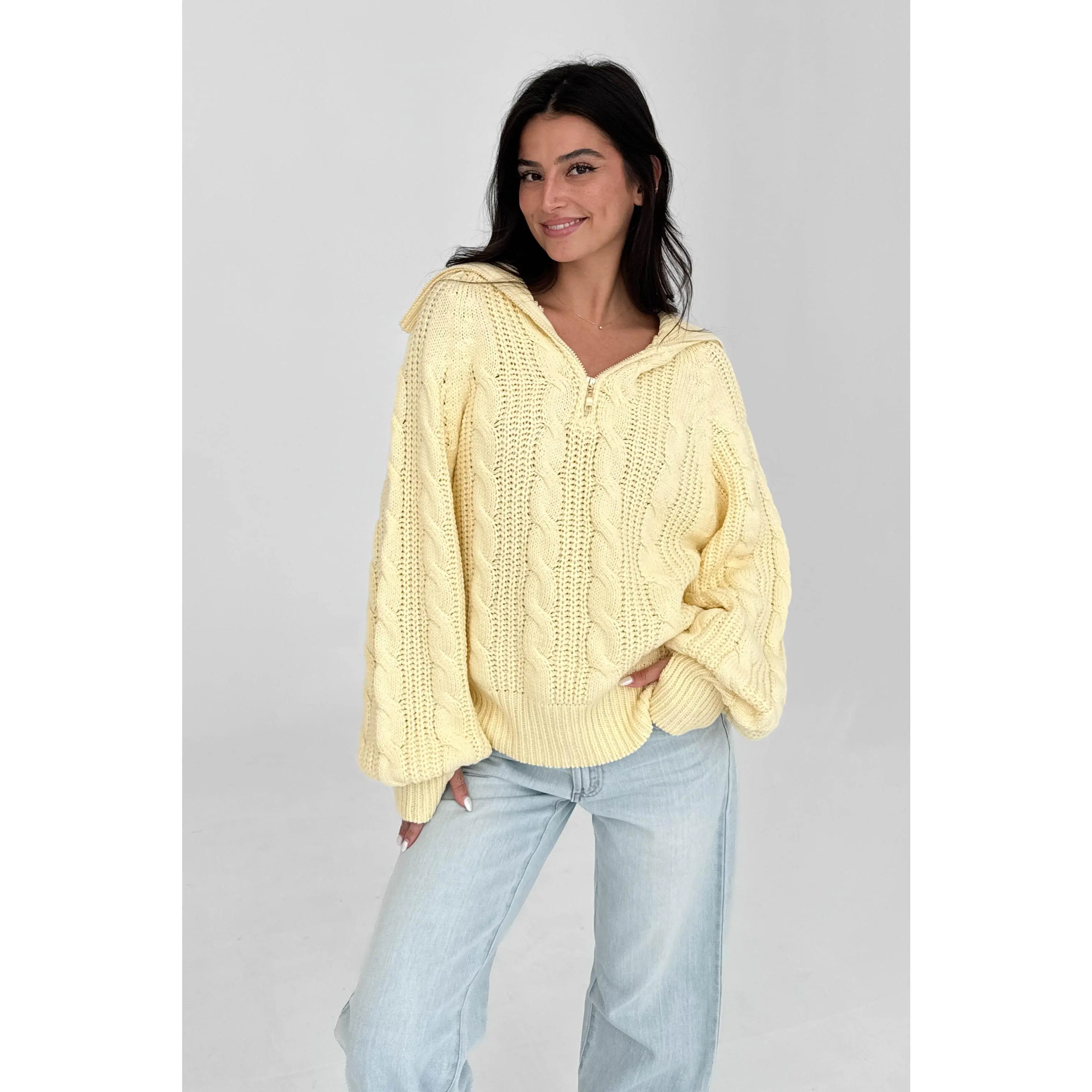 Women's Let's Cuddle Knitwear Top, Butter Color, Tops