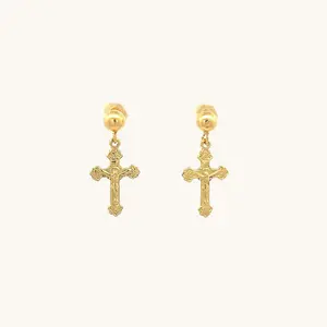 Solid 14K Yellow Gold Crucifix Earrings Made in the USA
