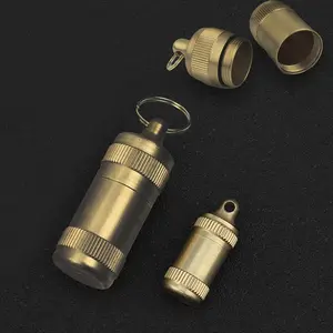 Brass Waterproof Pill Storage Jar, 1 Count/2 Counts Mini Pill Storage Bottle, Sealed Copper Jar, Outdoor Tool for Camping