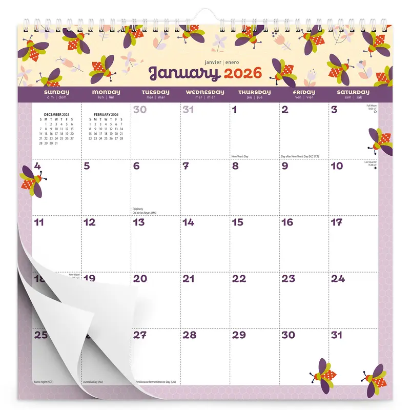 Busy Bees | 2026 12 x 12 Inch (Hanging) Monthly Square Wire-O Calendar | Sticker Sheet | BrownTrout | Planning Stationery 1