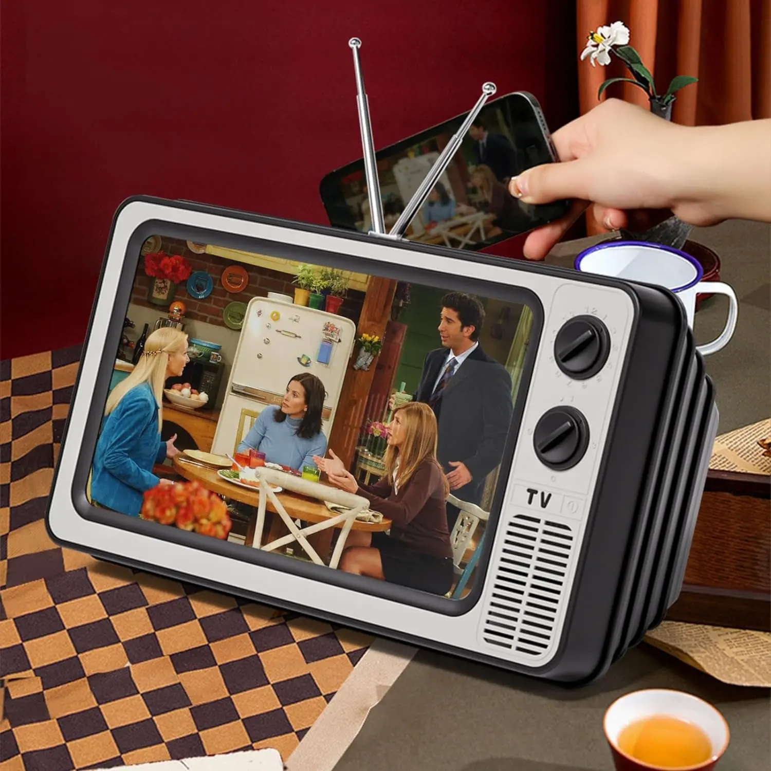 12" Retro TV Amplifier Phone Screen Magnifier - Gifts for Dad - 3D HD Mobile Phone Screen Magnifying Enlarger for Movies, Videos, Games - Fit for All Smartphones (Tech Grey)