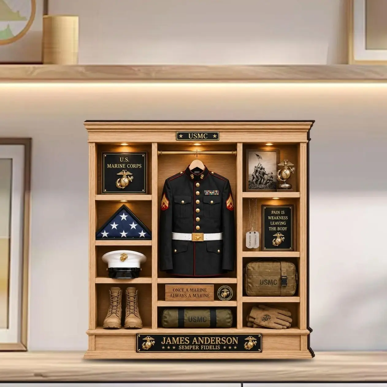Personalized USMC Shadow Box, Custom Marine Corps Retirement Gift, USMC Veteran Keepsake, Marine Service Display, Military Desk Decor
