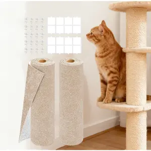 2 Rolls Trimmable DIY Cat Scratcher Pads Self-Adhesive Cat Scratch Mats with Round Sticker and Spiral Anti Slip Nail for Couch, Wall, Doors Beauty & Personal Care