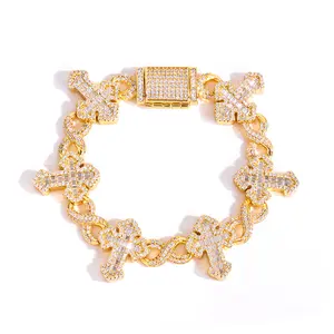 Lovedn Sparkling Cross Bracelet For Men & Women Party Gift 15mm CZ Hip Hop Trendy Jewelry Accessories Men'Bracelet