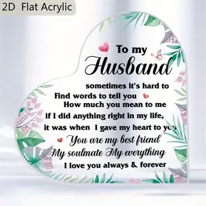 1pc To My Husband My Lover Bring So Much Love I Love You Pattern Acrylic Anniversary Engagement Gift for Husband Decor Decorative Sign Plaque Home Living Room Table Party Decorations Supplies Art Craft Ornament-No Electricity,Gifts For Women