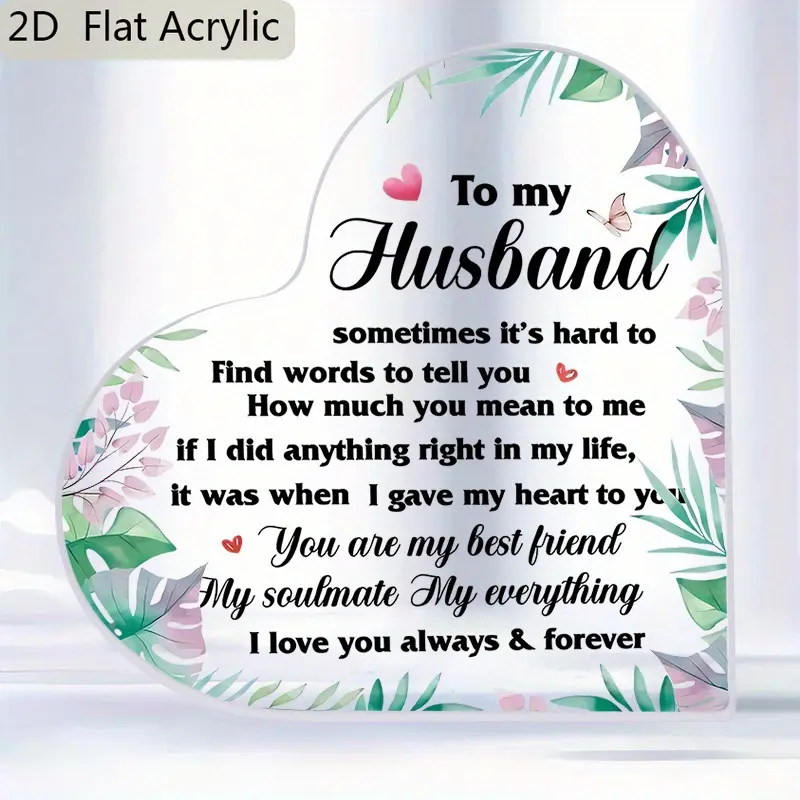 1pc To My Husband My Lover Bring So Much Love I Love You Pattern Acrylic Anniversary Engagement Gift for Husband Decor Sign Plaque, Acrylic Signage Plaque, Home Decorations
