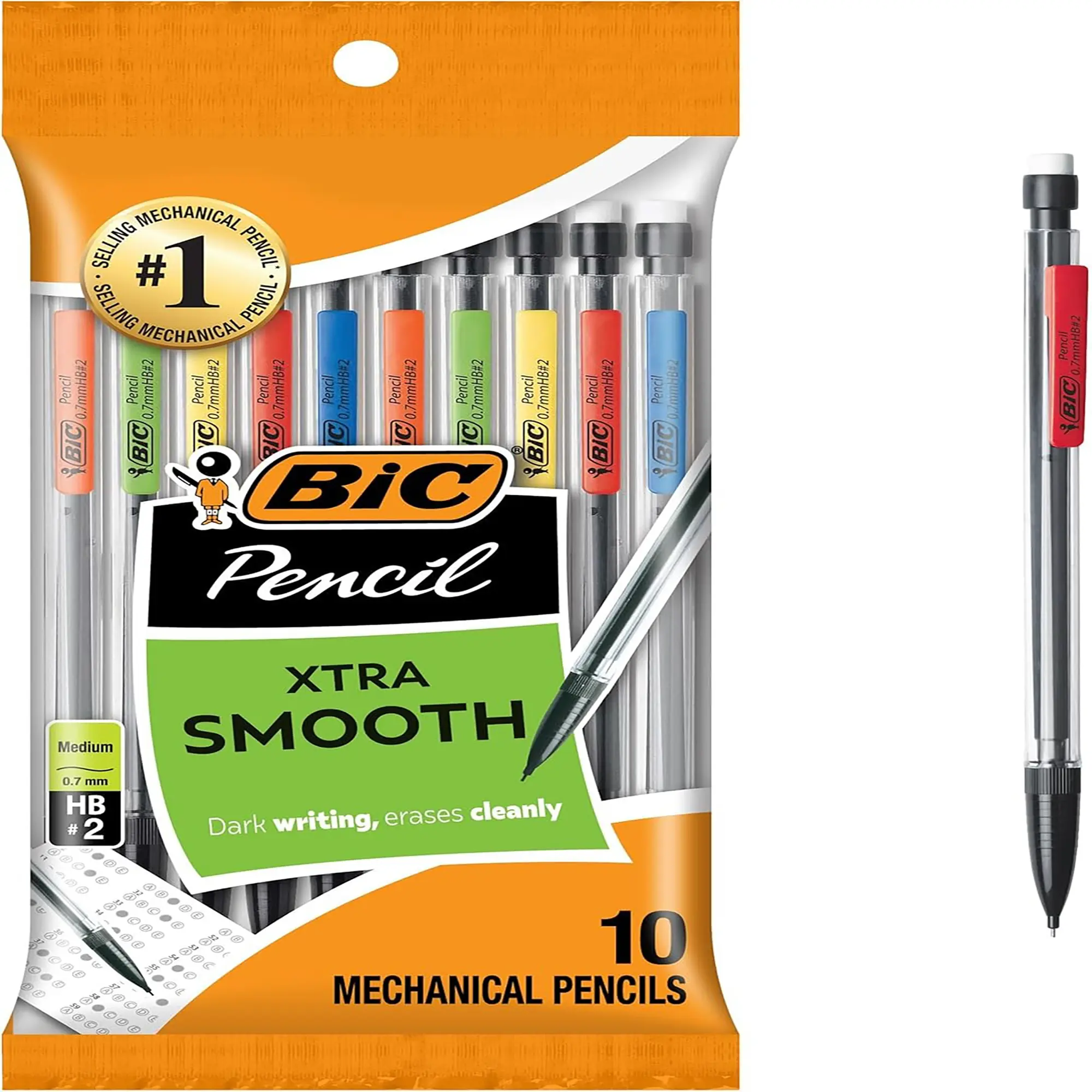 Xtra-Smooth Mechanical Pencils with Erasers, Medium Point 0.7mm (10 Count Pack)