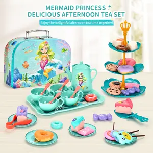 Girls' Simulation Tea Party Toy Set, Realistic Desserts, Cakes, Coffee & Teaware, Kitchen Toy Set, Pretend Cooking Set in Gift Box, Easter Christmas Birthday Gifts