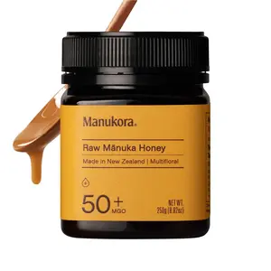 Manukora Raw Manuka Honey - MGO 50+, New Zealand Multifloral, 250g, Non-GMO, 3rd-Party Tested, Glyphosate Free, 2000+ Compounds, Traceable, Natural Sweet Flavor, Caffeine Free Daily Wellness Item, Gmo Free
